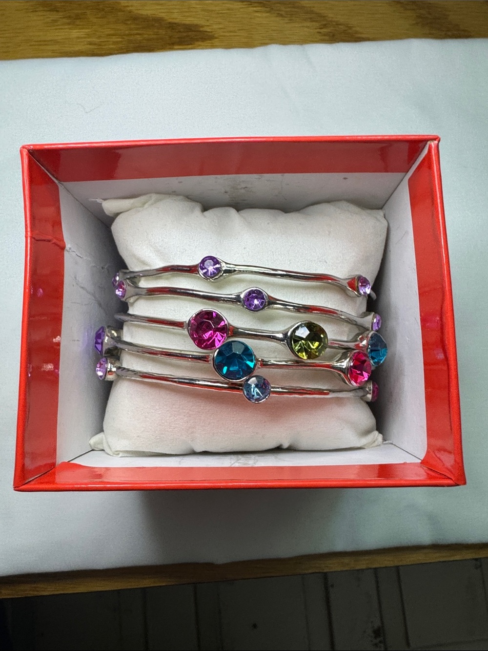 Vintage Costume 5 Bangle Bracelet Set from Macy’s-Multi Colored Stones